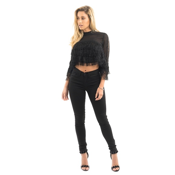 ⚡️Sample Sale⚡️Black Fringe Crop Top - Picture 5 of 8